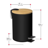TIENDA EURASIA - Papelera de Metal con Tapa de Bambu, 3L, 17x22,5x23,5 cm, Cubo de Basura Pequeño Extraíble, con Pedal - details 3