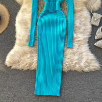 Vestido Bodycon Elegante De Mujer REALEFT Otoño Invierno 2024 Con Cinturón Y Botones De Manga Larga Estilo Casual Longitud Pierna - details 27