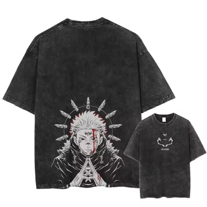 Camiseta Harajuku Japón Anime Streetwear Gráfico Algodón Verano Manga Corta Impresión Jujutsu Kaisen Vintage Lavada Para Hombre - 1