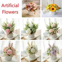 Bouquet De Flores Artificiales Hydrangea Y Rosas Silken Decoración Para Hogar Jardín Bodas Y Navidad Plantas Decorativas Con Vaso - details 0