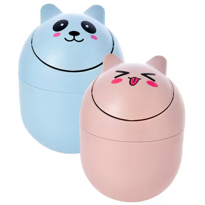 2 Piezas Estuche De Madera Cubo De Basura De Escritorio Pegatinas Orejas Papelera De Escritorio Mini Pequeño Bote De Basura El Plastico Pequeño Escritorio Oficina Lindo - 1