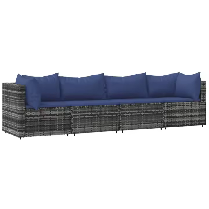 vidaXL Set de muebles de jardín 4 pzas y cojines ratán sintético gris - 1