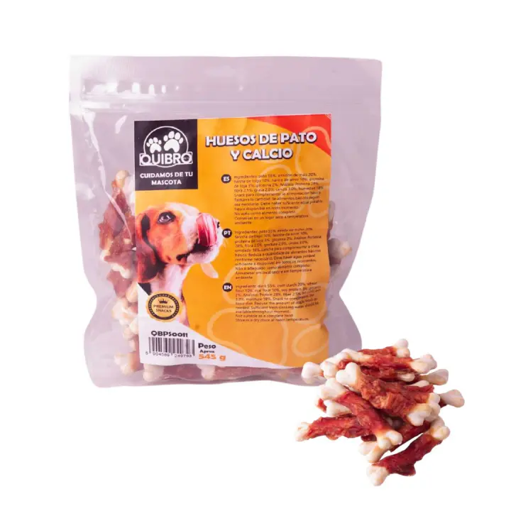 Quibropets Hueso de Pato y Calcio para Perros - Chuches para Perros, Recompensas Naturales Sin Cereales, Snacks para Mascotas, Premios Deshidratados, 545g - 1
