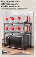 Estante acero de almacenamiento de cocina, estante para microondas dos capas, organizador de condimentos, estantes de almacenamiento simples multicapa para encimera, accesorios de cocina - details 2