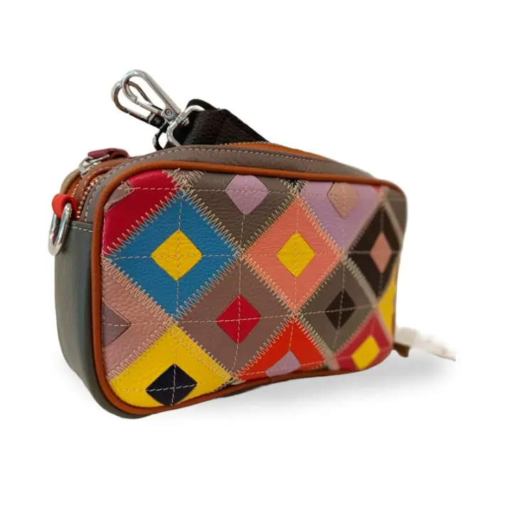 Bolso de piel - Bandolera Multicolor con bolsillo trasero y dos compartimentos  Mujer - 1