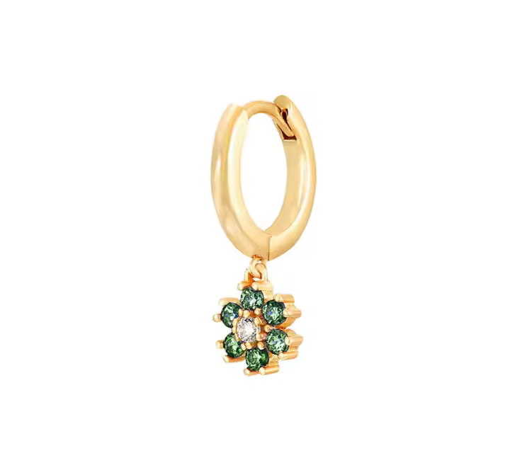 Aro Suelto Dorado con Flor de Cristales Verdes y Diamante, 8x21 mm (SE VENDE POR UNIDAD), Ref: CHP158CRIP903D - 1