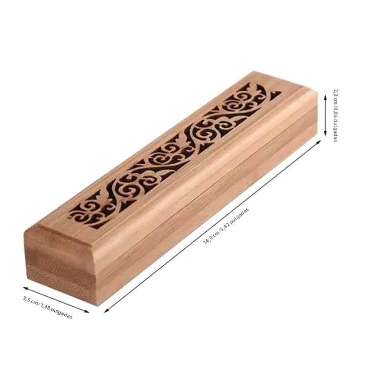 1PCS Contenedor De Incienso De Bambú Natural Con Placa De Descanso Caja De Madera Para Almacenamiento Y Combustión De Incienso - 1