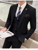 Traje De Boda Elegante Y Casual Para Hombres Estilo Británico Coreano Slim Conjunto De Chaqueta Chaleco Y Pantalones Para Oficina Y Celebraciones - details 2