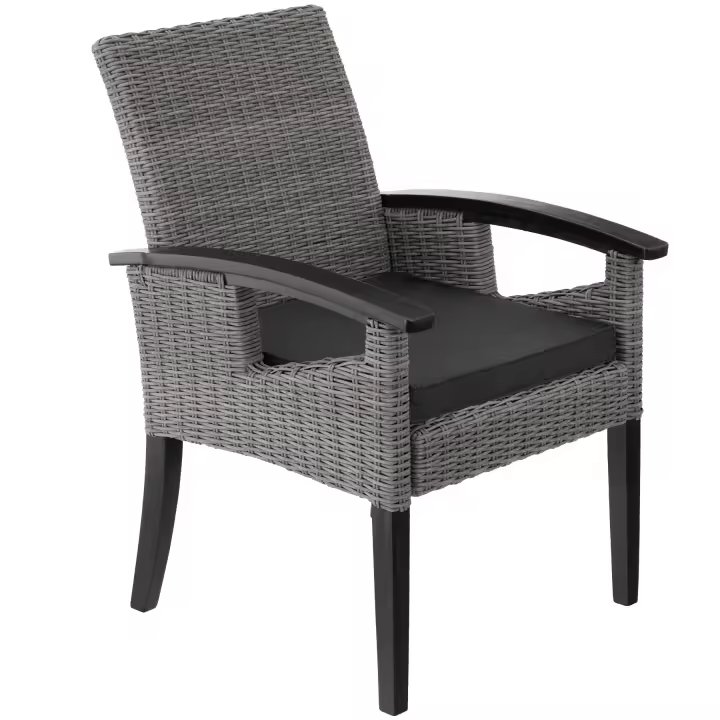 Tectake - Silla de ratán Rosarno | Cómoda silla de ratán con patas y reposabrazos de madera | Fino trenzado de ratán sintético de calidad con protección UVA | Estable estructura de madera - 1