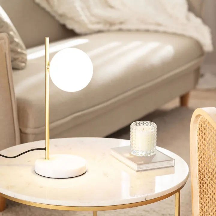LEDKIA LIGHTING - Lámpara de Mesa Lune | Metal y Cristal | Estilo Moderno y Clásico | IP20 para Interior | Compatible con Bombilla G9, Blanco, Metal - 1