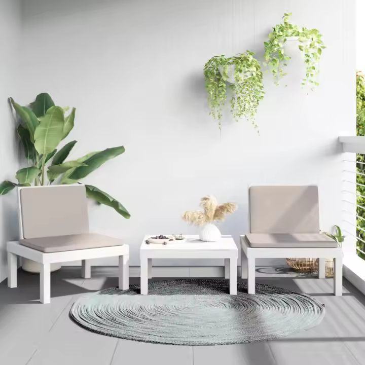 vidaXL Juego muebles de jardín 3 piezas y cojines PP gris en color Antracita/Blanco | acolchados duraderos para sofás de jardín terraza exterior - 1