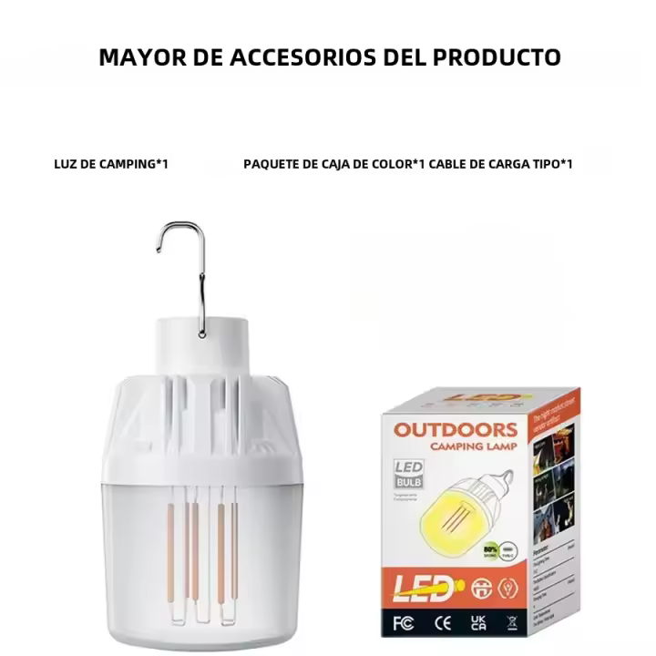 Lámpara De Camping Al Aire Libre Recargable USB Portátil Con Luz De Trabajo LED Bombilla De Emergencia Doble Color Opcional Luz Blanca Y Cálida - 1