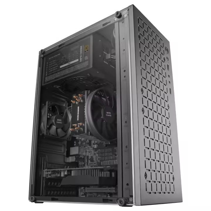 Mars Gaming MC-1000, Caja Compacta MicroATX, Diseño Frontal Metal-Mesh, Ventana Lateral Completa, 1x Ventilador Ulta-Silencioso FDB 80mm, Negro - 1