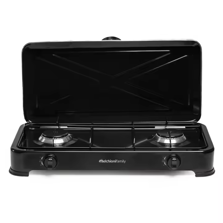 Hornillo de Gas Melchioni Family Minerva New 2 Doble Quemador, Portátil, Para exterior, Acero Esmaltado, Blanco o Negro - 1