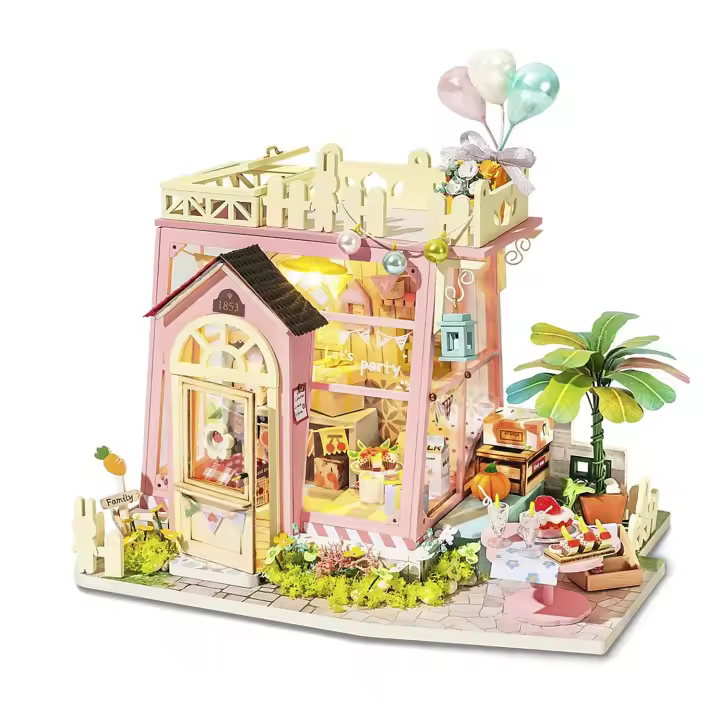 DAM. Tiempo de fiesta navideña. Casa de muñecas maqueta de madera para pintar y montar. 18x14x18cm. - 1
