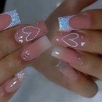 24pcs Uñas Postizas De Presión En Forma De Cuadrado Medio Y Largo Con Gradiente Para Mujeres Y Niñas Para Uso Diario - details 0