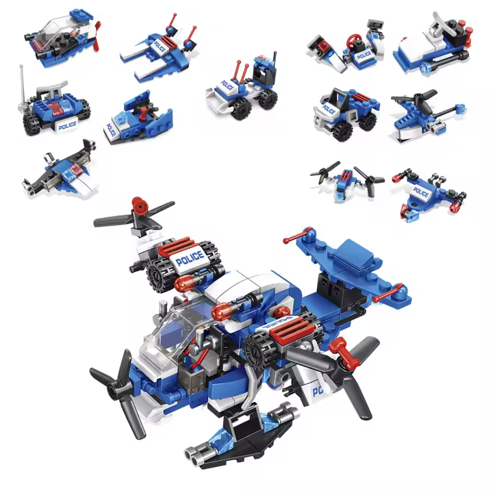 DAM. Avión de policía 12 en 1, de 251 piezas. Construye 12 modelos individuales con 2 formas cada uno. 11x7x4cm. - 1
