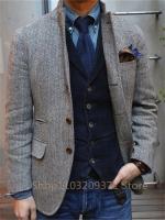 Chaqueta De Tweed Herringbone Para Hombre Corte Slim Ajustado Abrigo Calido Para Invierno Chaqueta Corta Retro Con Solapa Y Cierre Único - details 2