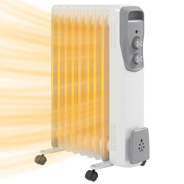 HOMCOM Radiador de Aceite Silencioso 2000W Radiador Eléctrico bajo Consumo con Elementos Temperatura Ajustable Protección contra Sobrecalentamiento 3 Configuraciones de Calor Blanco