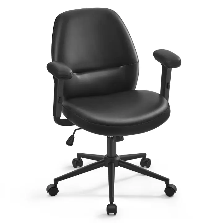 SONGMICS HOME Silla Giratoria, Silla de Oficina con Reposabrazos Ajustables, Altura Ajustable, Asiento Ancho, Superficie de PU, Negro Tinta/Gris Paloma/Rosa Jalea - 1