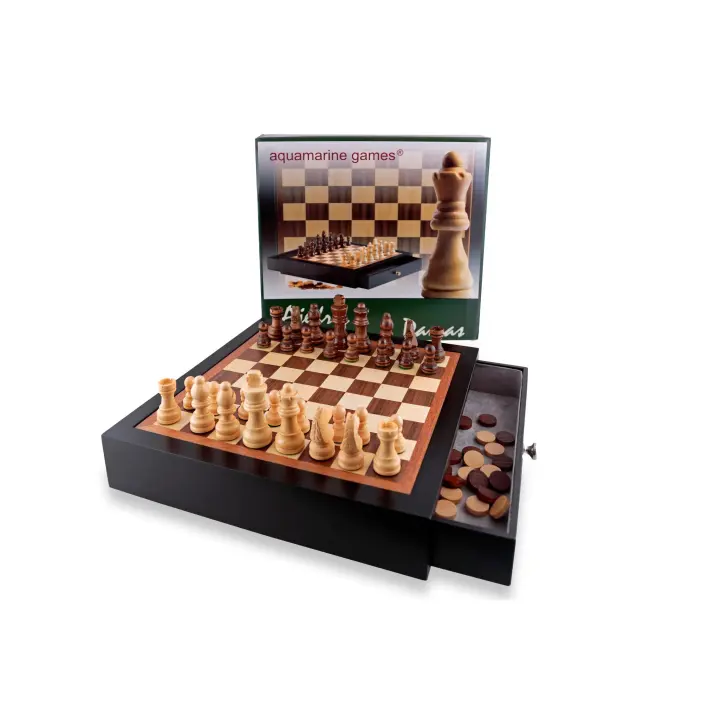 Mueble de Ajedrez y Damas lacado en negro FD11555 Aquamarine games con dos cajones. - 1