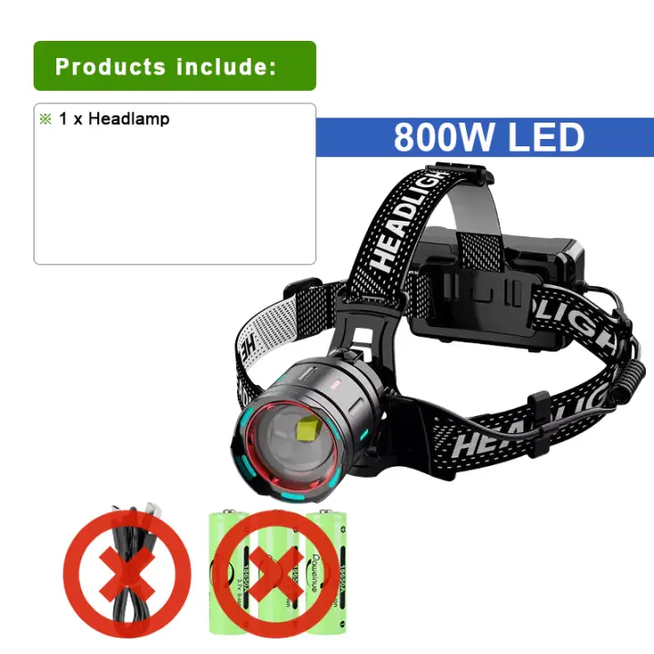 Linterna Frontal LED Potente 800W Recargable Tipo-C Impermeable Con Zoom Para Camping Pesca Caza Emergencias Exterior Ciclismo Reparación - 1