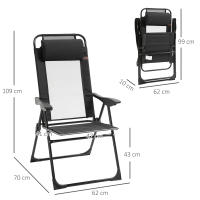 Outsunny Conjunto de 2 Sillas de Camping Plegables Sillas de Jardín con Reposacabezas Desmontable y Respaldo Reclinable en 5 Niveles Carga 120 kg para Terraza Playa 62x70x109 cm Negro - details 2