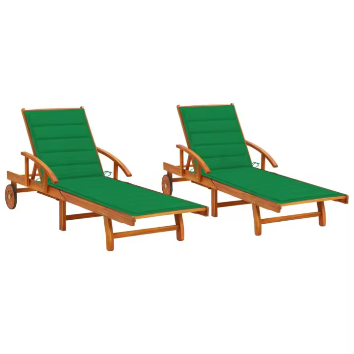 vidaXL Tumbonas con cojines 2 unidades madera maciza de acacia - 1