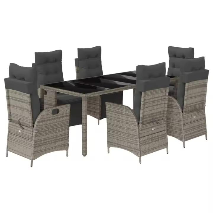 vidaXL Set comedor jardín 7 pzas y cojines ratán sintético gris - 1