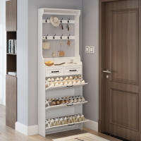 Armaro Zapatero Blanco Moderno con Perchero | 3 Puertas + 2 Cajones | Multifunctional para Entrada y Pasillos | Diseño Compacto para Espacios Reducidos - details 3