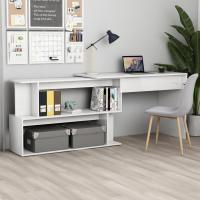 vidaXL Escritorio de esquina madera contrachapada 200x50x76 cm en color Blanco/Blanco brillante/Gris hormigón y más | estructura resistente ideal para salón dormitorio o estudio - details 1