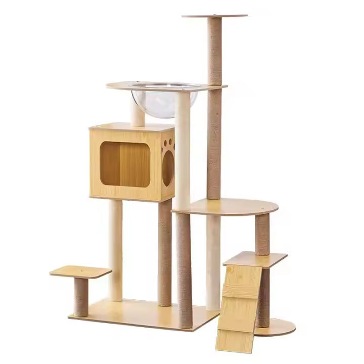 Árbol para Gatos, Torre Rascador con Casa y Plataformas Múltiples, 135 cm Alto x 60 cm Largo, Natural - 1
