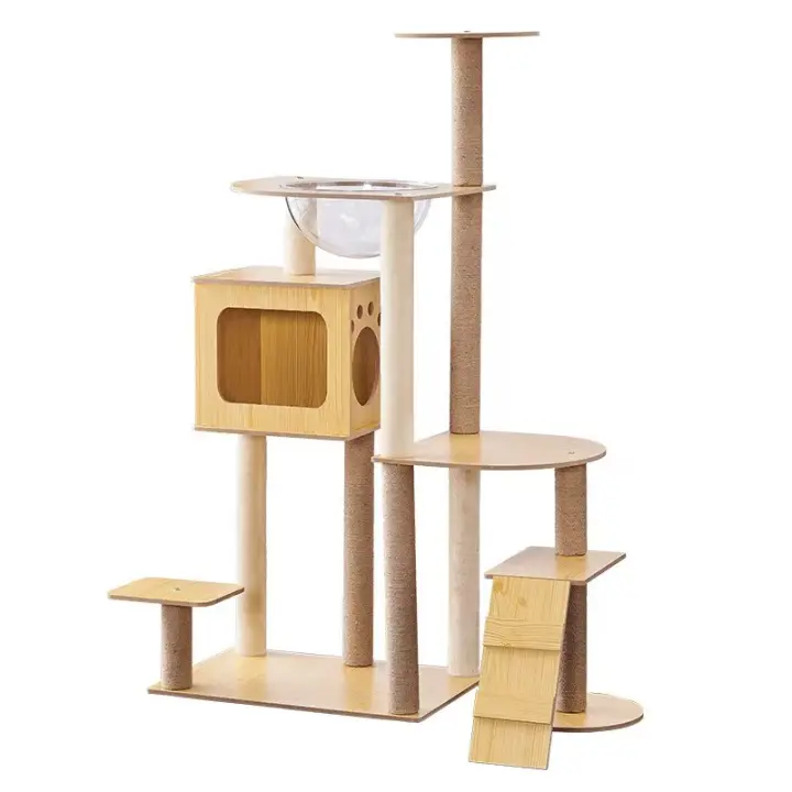 Árbol para Gatos, Torre Rascador con Casa y Plataformas Múltiples, 135 cm Alto x 60 cm Largo, Natural - 1