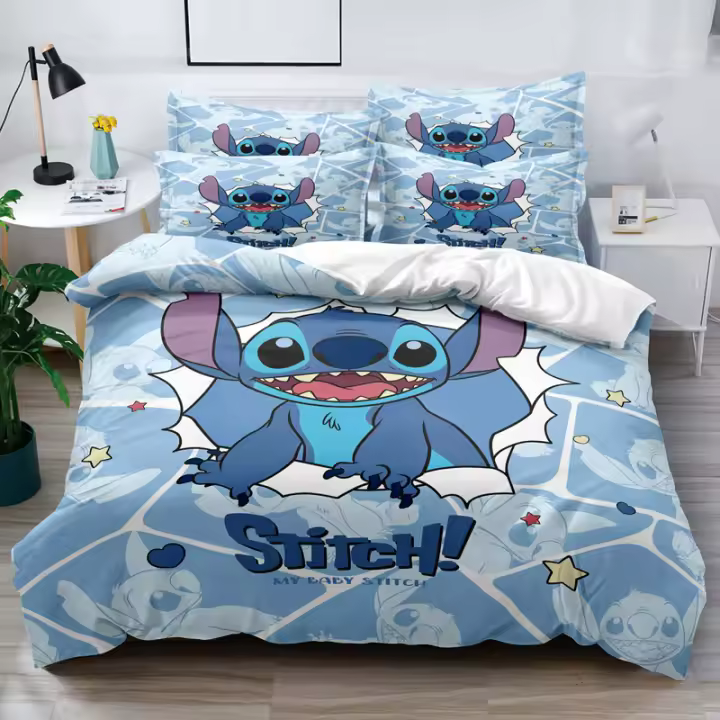 Cubierta De Edredón De Poliéster 100% Con Diseño De Stitch Dibujado En La Cama Para Dormitorio Sin Fundas Para Almohadas Ni Edredón Incluidos - 1