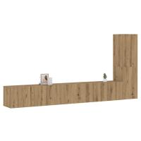 vidaXL Set de muebles de salón TV 3 piezas madera de ingeniería en color Blanco/Roble Sonoma/Negro y más | almacenamiento funcional diseño moderno para baño dormitorio sala - details 5