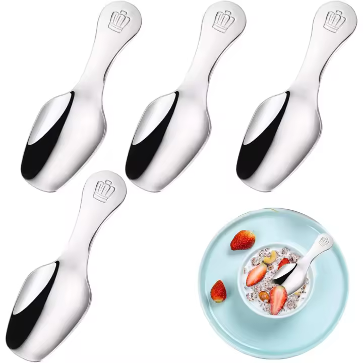 Minicucharillas de Maple inoxidable de mango Short, pequeñas Hojas para Sales, especias, café, Hojas de té sueltas, granos de café, Dulces, leche en Polvo, color Plisado. - 1