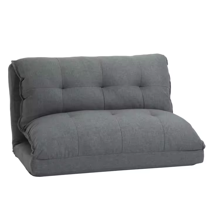 HOMCOM Silla de Pie Sofá de Suelo 2 en 1 Sofá Cama 13 Posiciones Respaldo Regulable para Salón Lino 100 x 71 x 54 cm Gris - 1