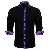 Camisa De Seda Barry Wang Para Hombres Cuello En V Manga Larga Estilo Slim Fit Colores Blancos Y Negros Top Casual Transpirable - details 6