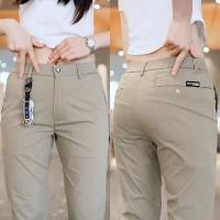 Pantalones Casuales Para Hombre De Seda Con Diseño Simple Medio Peso Verde Olivo Negro Ajustados Rectos Estirables Para Golf Y Uso Diario - details 8
