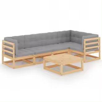 VIDAXL 3076609 conjunto de jardín con 6 piezas de mesa con sofás de madera de pino y cojines color gris - 1