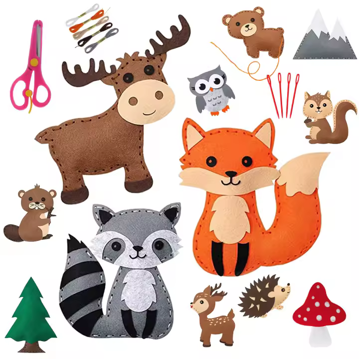 Kit De Manualidades Para Niños Con Animales De Bosque Juguetes De Peluche DIY De Terciopelo Educación Para Principiantes Edad 3-12 - 1