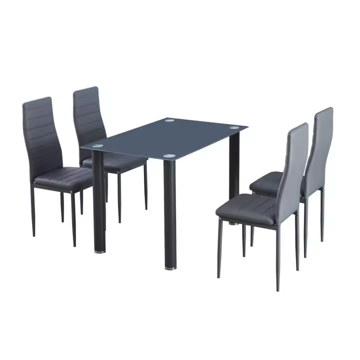 Mesa de Cristal Templado + 4 Sillas Polipiel. Comedor o Cocina     Saldos y Stocks - 1