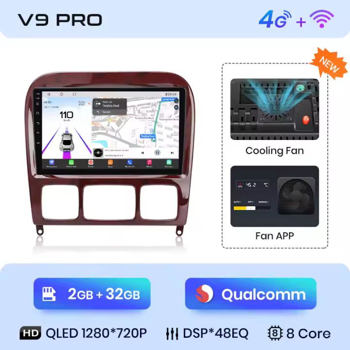 Junsun Tech Android 13 Radio para  Mercedes Benz S-Class W220 1998 1999 2000 2001 2002 2003 2004 2005  GL de Coche con Chip Qualcomm de 8 Núcleos CarPlay Inalámbrico Autorradio Estéreo Pantalla HD Multimedia - 1