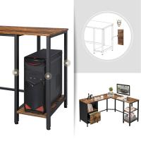 Escritorio de esquina con archivador y estantes, diseño industrial, fácil montaje, para oficina en casa, marco de acero, marrón rústico y negro - details 3