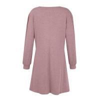 Vestido Casual Para Mujer De Color Sólido Con Botones Manga Larga Cuello Redondo A-Line Largo Hasta La Rodilla Fashion - details 17