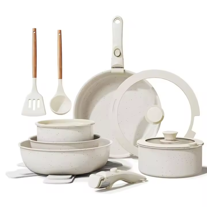 Almalux® Set Ollas y Sartenes Antiadherentes Granito con Mango Desmontable, Apilables, Inducción, Libre PFOA - 1