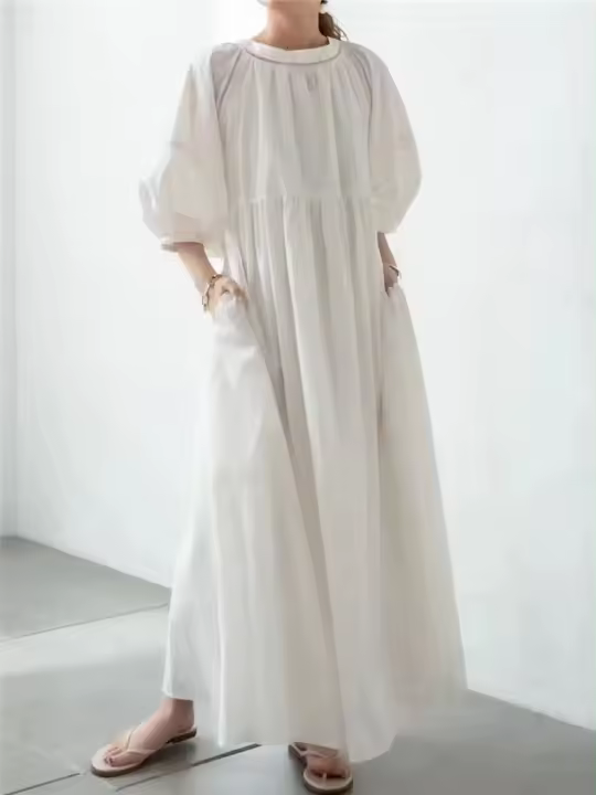 Vestido Casual REALEFT 2023 Para Mujer Con Mangas Lanternas Estilo Recto Cuello En V Lace up Solido Talla Grande Midi Primavera Otoño - 1