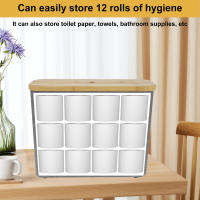 Cesta De Papel Toiletto Con Tapa Organizador De Almacenamiento Para Baño Soporte Libre Para 12 Rolls De Papel Higiénico Ecológico De Madera Rectangular - details 4