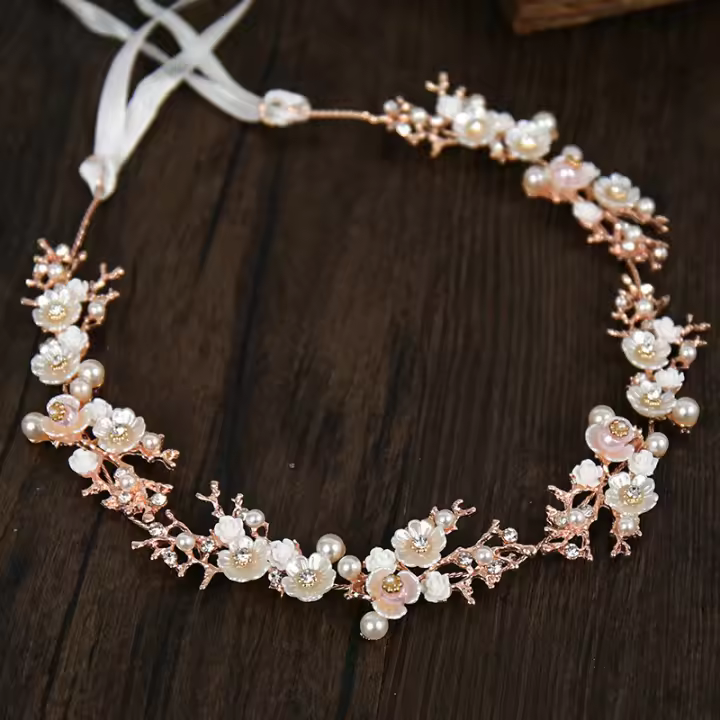 Diadema De Flores Y Hojas Para Mujer Boda Con Cristales Y Perlas Accesorios De Cabello Para Novia Adorno Para El Cabello Adulto - 1