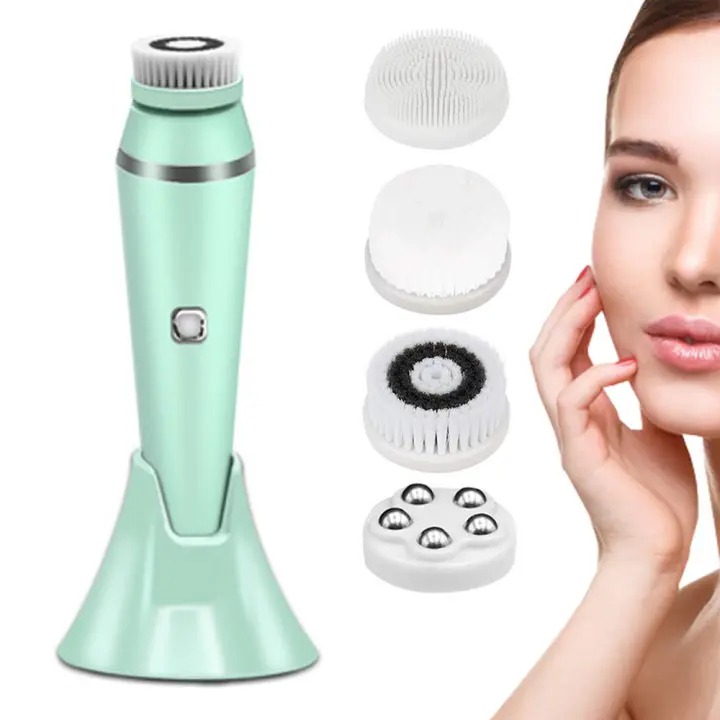 Limpieza facial impermeable Eléctrico with 3 velidades, juego de Cabefes giratorios faciales with 4 cabecales para exfoliación suave, limpieza profunda y masaje facial - 1